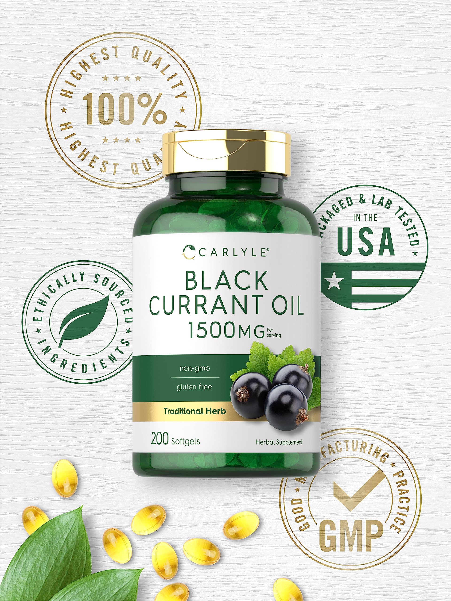 Carlyle Black Currant Oil Softgels | 1500mg | 200 Count | Non-GMO and Gluten Free Formula | Black Currant Seed Oil